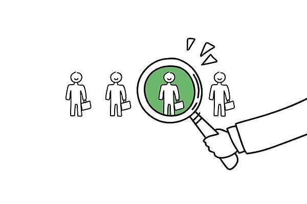 EPS 해외이미지 무료이미지 일러스트 회사 비즈니스 돋보기 사람 비즈니스맨 선택 직원 검색 발견 고용 채용 후보 해외202310 해외일러스트 남자 컨셉 구직 직장인 파일형식 벡터 무료콘텐츠