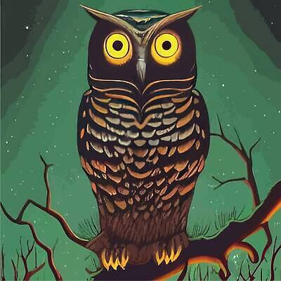 EPS 해외이미지 나무 야생동물 일러스트 사람없음 야간 숲 부엉이 해외202310 해외일러스트 자연요소 식물 동물 조류 파일형식 벡터