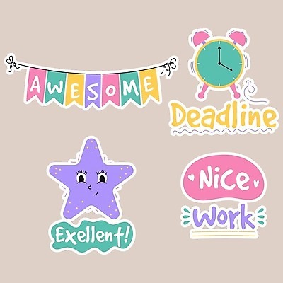 EPS 해외이미지 무료이미지 별 스티커 일러스트 사람없음 컬러풀 라벨 자명종 가랜드 해외202310 해외일러스트 자연요소 시계 컬러 프레임 알람 파티용품 파일형식 벡터