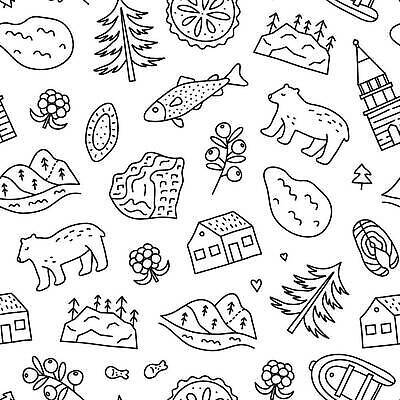 EPS 해외이미지 나무 동물 전통 디자인 옷 문화 호수 여행 백그라운드 패턴 일러스트 곰 자연 주택 어류 풍경 그래픽 강 검은색 폭포 흰색 직물 소나무 신용카드 보트 낙서 인쇄 천 포장지 언덕 질감 블루베리 러시아 윤곽 기념품 종탑 전나무 송어 전국 벡터 반복 해외202310 해외일러스트 식물 유럽 컬러 무늬 배_교통 과일 포장 포유류 건물 금융 탑 수중동물 오브젝트 생태계 파일형식