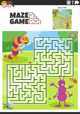 EPS 해외이미지 동물 템플릿 캐릭터 디자인 교육 길 선 곤충 일러스트 자연 출입구 취미 그래픽 유치원 게임 퍼즐 벌레 어플리케이션 만화 벌 방향 입장 검색 그림 애벌레 개미 문제집 미로 해결 방법 벡터 해외202310 해외일러스트 일러캐릭터 놀이 책 생태계 파일형식