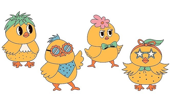 EPS 해외이미지 캐릭터 스티커 일러스트 부활절 표정 병아리 사람없음 세트 선글라스 만화 수집 심볼 복고 코믹 마스코트 엘리먼트 해외202310 해외일러스트 일러캐릭터 기념일 안경 조류 파일형식 벡터