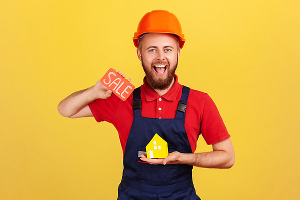 포토 JPG 해외이미지 알파벳 남자 주택 한명 들기 상반신 성인 앞모습 노란색 세일 팻말 절약 안전모 성인남자한명만 해외202310 해외포토 1 영어 뷰포인트 컬러 컨셉 모션 프레임 사람 건물 헬멧 안전장비 남자한명만 성인남자만 파일형식