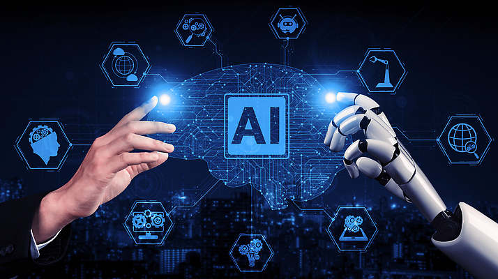 포토 해외이미지 손 비즈니스 통신 미래 신체부위 파란색 스크린 기계 터치 연결 로봇 뇌 톱니바퀴 AI_인공지능 해외202310 해외포토 AI파일 컬러 컨셉 사람 파일형식 벡터