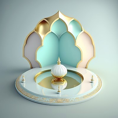 포토 JPG 해외이미지 건축물 하늘색 백그라운드 사람없음 3D 금색 모스크 단상 해외202310 해외포토 건축 컬러 파란색 이슬람교 디지털합성 파일형식