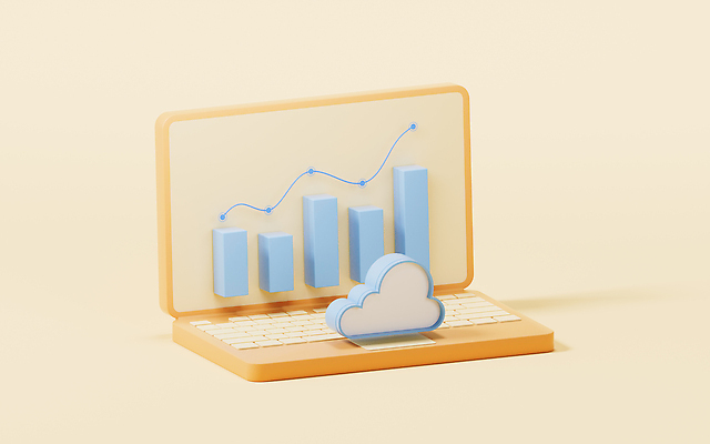 JPG 해외이미지 곡선 비즈니스 그래프 사람없음 노트북 노란색 3D 디지털 분석 해외202310 해외포토 포토 선 컬러 컨셉 전자제품 디지털합성 파일형식