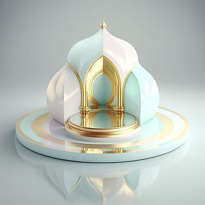 포토 JPG 해외이미지 건축물 하늘색 백그라운드 사람없음 반사 3D 금색 모스크 단상 해외202310 해외포토 건축 컬러 파란색 이슬람교 디지털합성 파일형식