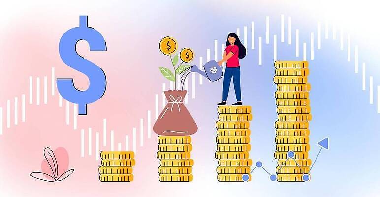 EPS 해외이미지 전신 식물 여자 돈 일러스트 한명 들기 성인 금융 물뿌리개 주머니 물주기 상승 동전탑 성인여자한명만 인플레이션 해외202310 해외일러스트 1 컨셉 모션 사람 경제 쌓기 동전 재산 여자한명만 성인여자만 파일형식 벡터