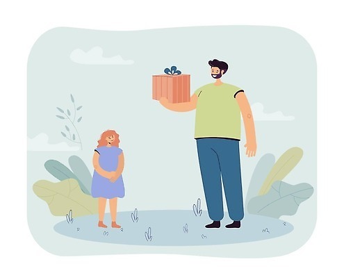 EPS 해외이미지 여자 남자 어린이 일러스트 가족 함께함 들기 성인 두명 선물상자 풀잎 해외202310 해외일러스트 컨셉 잎 관계 모션 선물 사람 상자 풀_식물 파일형식 벡터