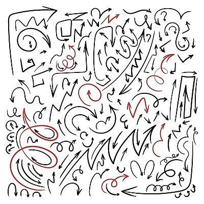 EPS 해외이미지 화살표 곡선 일러스트 사람없음 빨간색 세트 검은색 다양 낙서 방향 라인아트 손그림 빙글빙글 엘리먼트 지그재그 해외202310 해외일러스트 선 컬러 다수 파일형식 벡터