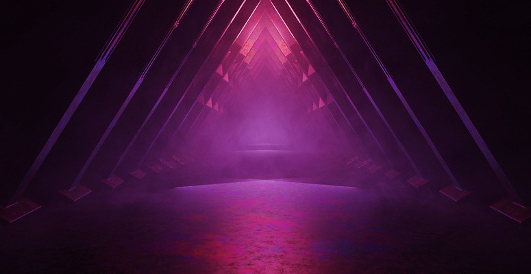 포토 JPG 해외이미지 모양 디자인 백그라운드 추상 미래 조명 바닥 사람없음 내부 빛 유행 보라색 어둠 방 복도 삼각형 사이버 전자 네온 쇼 형광등 단상 광 정문 주도 비어있는 해외202310 해외포토 도형 컬러 컨셉 무늬 전등 문 예절 파일형식