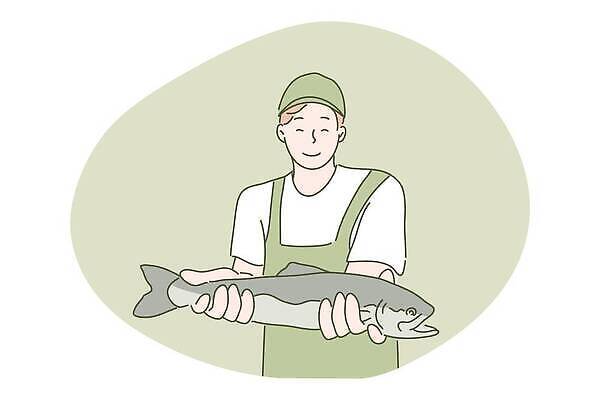 EPS 해외이미지 라이프스타일 남자 일러스트 낚시 어류 어업 한명 들기 성인 취미 연두색 앞치마 잡기 만족 낚시꾼 성인남자한명만 해외202310 해외일러스트 1 감정 산업 모션 레저 사람 생활 초록색 수중동물 남자한명만 성인남자만 파일형식 벡터