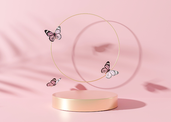 포토 JPG 해외이미지 선 분홍색 나비 백그라운드 사람없음 공간 원형 단상 포디움 해외202310 해외포토 도형 컬러 곤충 무대 파일형식