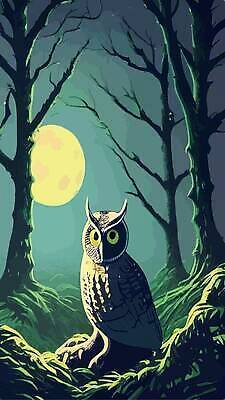 EPS 해외이미지 나무 야생동물 일러스트 사람없음 보름달 야간 숲 부엉이 해외202310 해외일러스트 자연요소 식물 동물 조류 달 파일형식 벡터