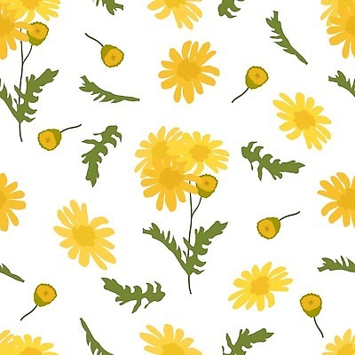 EPS 해외이미지 백그라운드 잎 꽃무늬 패턴 일러스트 사람없음 노란색 빈티지 해외202310 해외일러스트 식물 꽃 컬러 컨셉 무늬 파일형식 벡터