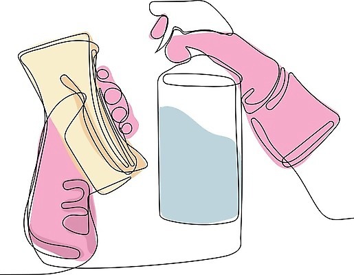 EPS 해외이미지 무료이미지 손 장갑 라인일러스트 일러스트 들기 신체부위 청소도구 청소 분무기 걸레 해외202310 해외일러스트 잡화 모션 사람 도구 파일형식 벡터 무료콘텐츠