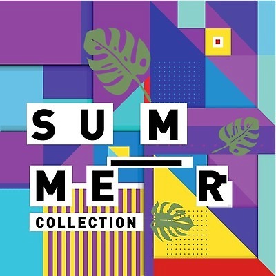 EPS 해외이미지 도형 디자인 포스터 백그라운드 패턴 일러스트 나뭇잎 타이포그라피 사람없음 컬러풀 화려 기하학 멤피스디자인 해외202310 해외일러스트 문자 컬러 컨셉 잎 무늬 파일형식 벡터