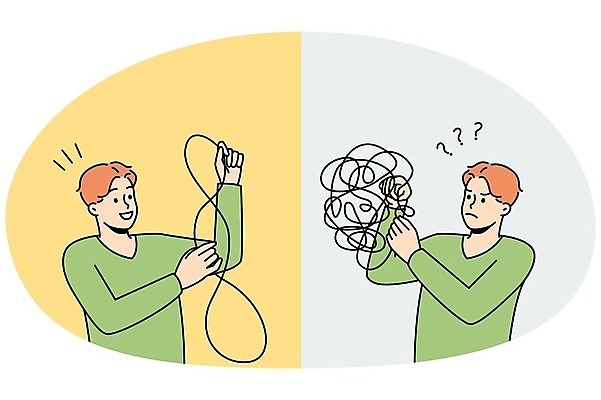 EPS 해외이미지 남자 선 일러스트 비즈니스 들기 성인 두명 물음표 심리 꼬임 풀기 성인남자만 해외202310 해외일러스트 기호 모션 사람 남자만 성인만 파일형식 벡터