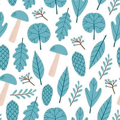 EPS 해외이미지 무료이미지 디자인 백그라운드 잎 패턴 일러스트 나뭇잎 사람없음 파란색 버섯 나뭇가지 솔방울 해외202310 해외일러스트 나무 식물 컬러 무늬 파일형식 벡터