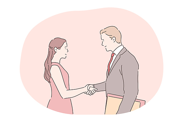 EPS 해외이미지 여자 남자 일러스트 비즈니스 악수 들기 정장 성인 두명 손잡기 거래 문서 성인만 해외202310 해외일러스트 옷 모션 사람 손짓 파일형식 벡터