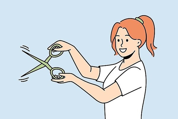 EPS 해외이미지 직업 컨셉 일러스트 한명 상반신 성인 장비 잡기 미용사 자르기 날카로움 미용가위 성인여자한명만 해외202310 해외일러스트 1 모션 가위_도구 사람 미용용품 여자한명만 성인여자만 파일형식 벡터