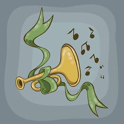 EPS 해외이미지 리본 음악 일러스트 뿔 초록색 회색 황금 트럼펫 해외202310 해외일러스트 컬러 문화예술 금관악기 파일형식 벡터