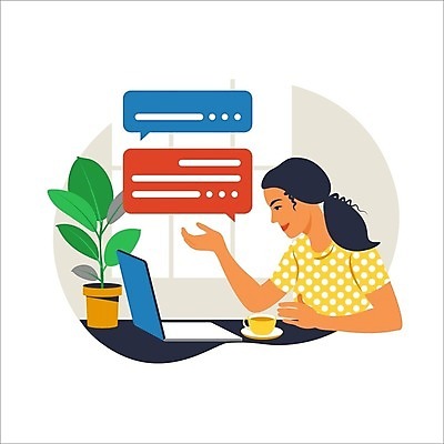 EPS 해외이미지 무료이미지 여자 화분 말풍선 일러스트 비즈니스 한명 상반신 성인 노트북 손들기 업무 커피잔 성인여자한명만 해외202310 해외일러스트 1 커피 모션 잔 사람 전자제품 작업 여자한명만 성인여자만 파일형식 벡터 무료콘텐츠