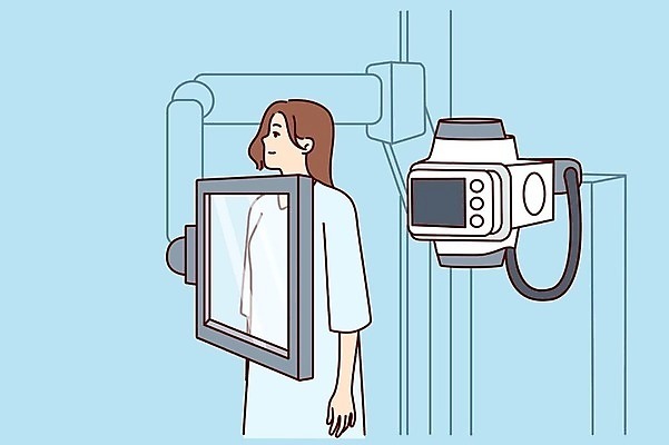 EPS 해외이미지 무료이미지 여자 일러스트 엑스레이 건강 한명 성인 유방암 유방암검사 성인여자한명만 해외202309 해외일러스트 1 의학 사람 검사_조사 암 여자한명만 성인여자만 파일형식 벡터