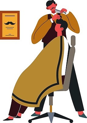 EPS 해외이미지 전신 남자 액자 의자 일러스트 앉기 성인 두명 머리빗 빈티지 미용실 콧수염 빗질 이발소 성인남자만 해외202310 해외일러스트 가구 컨셉 모션 수염 사람 미용용품 뷰티샵 남자만 성인만 파일형식 벡터