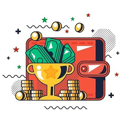 EPS 해외이미지 무료이미지 디자인 지폐 일러스트 사람없음 우승 지갑 돈다발 트로피 동전탑 시상 해외202310 해외일러스트 돈 쌓기 동전 최고 상_우승 파일형식 벡터