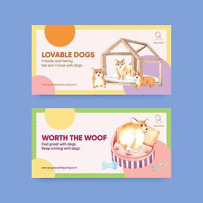 EPS 해외이미지 가로배너 일러스트 사람없음 장난감 원형 강아지 개집 웰시코기 해외202310 해외일러스트 도형 배너 가로 반려동물 개 애견용품 파일형식 벡터