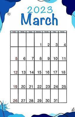 EPS 해외이미지 템플릿 디자인 패턴 일러스트 새해 사람없음 세로 파란색 다이어리 달력 일주일 심플 일요일 월 벡터 부족함 해외202310 해외일러스트 컬러 컨셉 무늬 사무용품 날짜 요일 파일형식