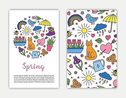 EPS 해외이미지 패턴 일러스트 사람없음 컬러풀 봄 낙서 해외202310 해외일러스트 계절 컬러 무늬 파일형식 벡터