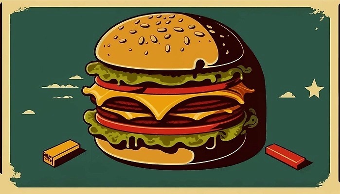 EPS 해외이미지 포스터 별 일러스트 패스트푸드 사람없음 햄버거 빈티지 복고 해외202310 해외일러스트 자연요소 컨셉 인스턴트 파일형식 벡터