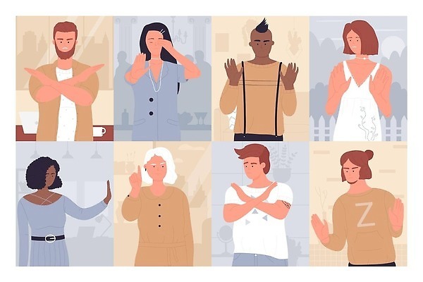EPS 해외이미지 여자 남자 일러스트 여러명 성인 정지 거절 부정적 성인만 해외일러스트 감정 다수 컨셉 모션 사람 파일형식 벡터