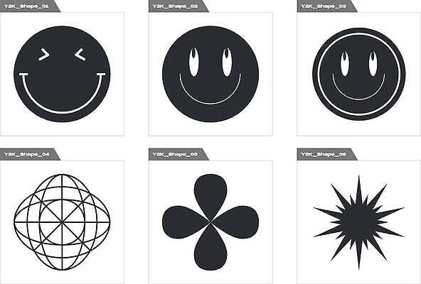 EPS 해외이미지 꽃 일러스트 추상 사람없음 그래픽 세트 검은색 라인아트 복고 엘리먼트 Y2K 해외202310 해외일러스트 식물 선 컬러 컨셉 무늬 파일형식 벡터