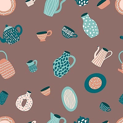 EPS 해외이미지 그릇 접시 패턴 일러스트 주전자 사람없음 컵 꽃병 찻잔 해외202310 해외일러스트 식기 꽃 무늬 주방용품 잔 파일형식 벡터