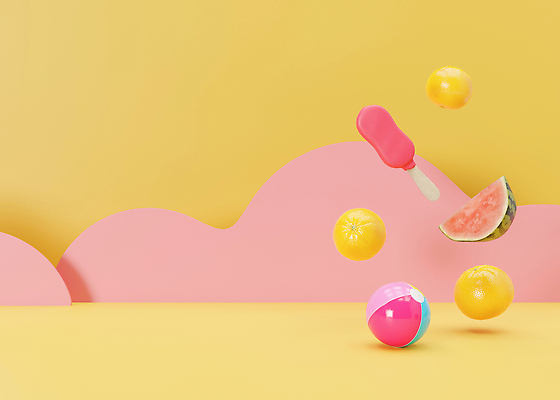 포토 JPG 해외이미지 무료이미지 분홍색 백그라운드 오렌지 아이스크림 수박 사람없음 노란색 비치볼 해외202310 해외포토 컬러 과일 공 디저트 바캉스용품 파일형식