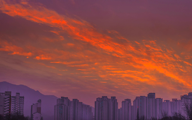 포토 JPG 해외이미지 주간 구름 하늘 아침 사람없음 파란색 도시풍경 일출 보라색 황혼 새벽 도시 분위기 제비꽃 스카이라인 수평선 해외202310 해외포토 자연요소 꽃 컬러 컨셉 풍경 노을 일몰 파일형식