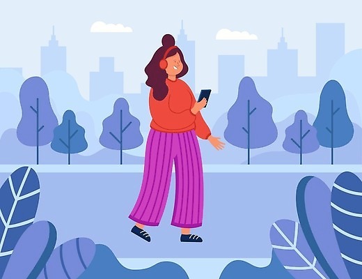 EPS 해외이미지 응시 공원 여자 음악 일러스트 거리 한명 들기 성인 스마트폰 핸드폰 걷기 헤드폰 듣기 성인여자한명만 해외202310 해외일러스트 1 시선 공공시설 음향기기 모션 문화예술 사람 전자제품 스마트기기 여자한명만 성인여자만 파일형식 벡터