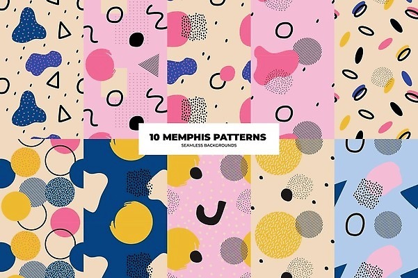 EPS 해외이미지 모양 선 분홍색 패턴 일러스트 사람없음 그래픽 파란색 세트 점 원형 삼각형 복고 베이지색 멤피스디자인 해외202310 해외일러스트 도형 디자인 컬러 무늬 파일형식 벡터