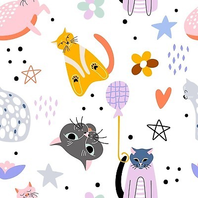 EPS 해외이미지 꽃 별 패턴 일러스트 추상 사람없음 컬러풀 고양이 패턴백그라운드 하트 만화 손그림 풍선 해외202310 해외일러스트 자연요소 모양 식물 컬러 백그라운드 무늬 포유류 반려동물 파일형식 벡터