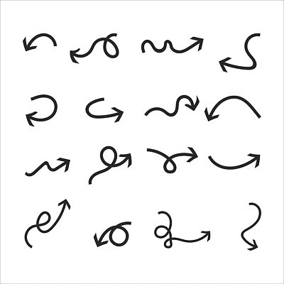 EPS 해외이미지 화살표 곡선 일러스트 사람없음 세트 검은색 다양 낙서 방향 라인아트 손그림 엘리먼트 해외202310 해외일러스트 선 컬러 다수 파일형식 벡터