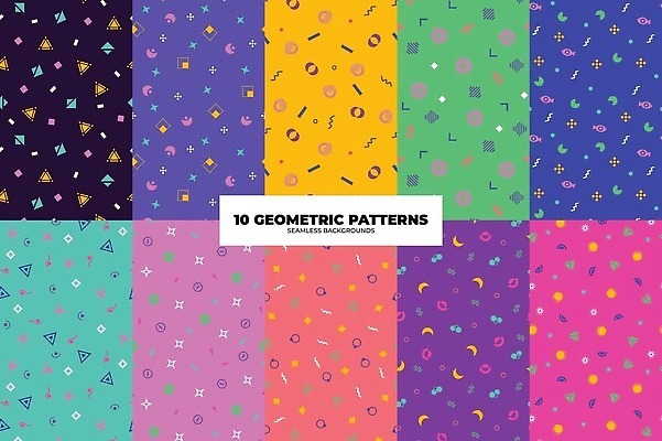 EPS 해외이미지 패턴 일러스트 사람없음 그래픽 세트 컬러풀 원형 삼각형 눈모양 반달모양 지오메트릭 해외202310 해외일러스트 모양 도형 컬러 무늬 파일형식 벡터