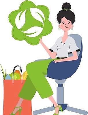 EPS 해외이미지 전신 여자 의자 일러스트 바나나 한명 들기 앉기 성인 초록색 쇼핑백 재활용 양상추 에코 성인여자한명만 해외202310 해외일러스트 1 컬러 가구 채소 가방 과일 모션 사람 환경 친환경 여자한명만 성인여자만 파일형식 벡터