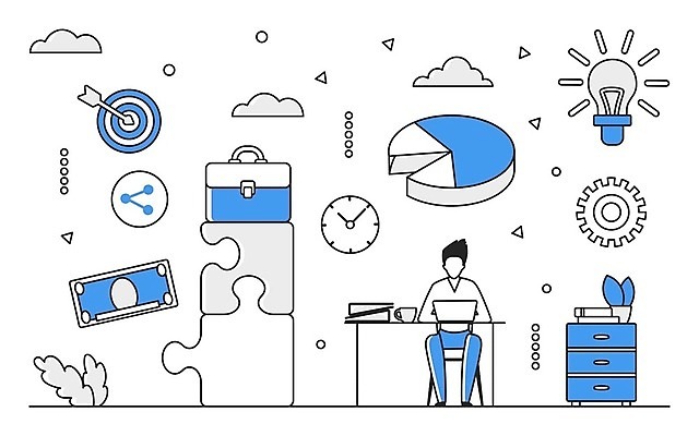 EPS 해외이미지 전신 남자 일러스트 비즈니스 그래프 한명 성인 파란색 디지털 정보 업무 스마트 분석 온라인 경영 데이터베이스 인터페이스 전구모양 성인남자한명만 해외202310 해외일러스트 모양 1 컬러 컨셉 전구 사람 작업 남자한명만 성인남자만 파일형식 벡터