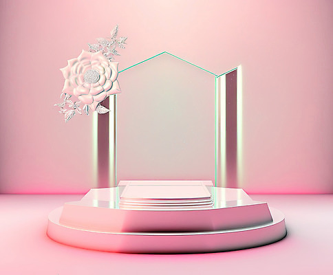 포토 JPG 해외이미지 꽃 분홍색 백그라운드 사람없음 3D 광택 단상 파스텔톤 포디움 해외202310 해외포토 식물 컬러 무대 디지털합성 파일형식