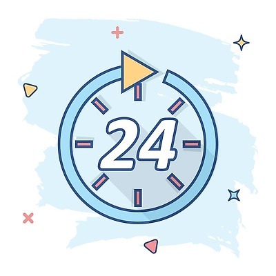 EPS 해외이미지 화살표 시계 일러스트 사람없음 파란색 심볼 심플 코믹 24시간 해외202310 해외일러스트 컬러 시간 파일형식 벡터