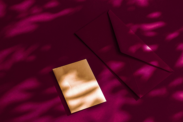 포토 JPG 해외이미지 종이 편지봉투 그림자 사람없음 햇빛 그늘 자주색 감성 카피스페이스 해외202310 해외포토 컬러 컨셉 봉투 태양 공백 편지 파일형식