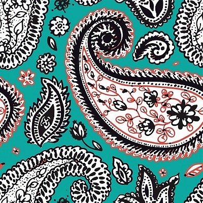 EPS 해외이미지 백그라운드 잎 꽃무늬 패턴 일러스트 사람없음 빈티지 복고 청록색 해외202310 해외일러스트 식물 꽃 컬러 컨셉 무늬 파일형식 벡터